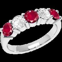 A classic five stone ruby & diamond eternity ring in 18ct white gold