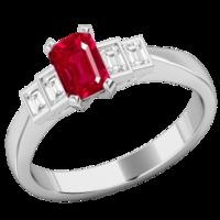 a stylish ruby diamond five stone ring in 18ct white gold