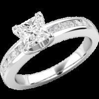 A stunning Princess Cut diamond ring with shoulder stones in platinum