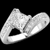 a stunning princess cut twist diamond ring with shoulder stones in 18c ...