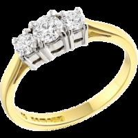 a stunning round brilliant cut three stone diamond ring in 18ct yellow ...