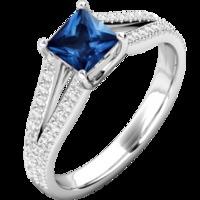 A stunning princess cut Sapphire and diamond ring in 18ct white gold