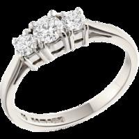 A stunning Round Brilliant Cut three stone diamond ring in platinum