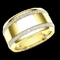 A unique Round Brilliant Cut diamond set ladies wedding/dress ring in 18ct yellow gold