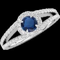 A stunning Round Cut Sapphire and diamond ring with shoulder stones in 18ct white gold