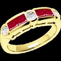 A striking Princess & Round Brilliant Cut ruby & diamond ring in 18ct yellow gold