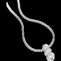 A stylish three stone diamond necklace in 18ct white gold