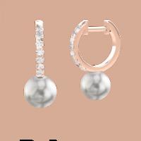 A timeless pair of Dark Silver Pearl and Round Brilliant Cut diamond drop earrings in 18ct rose gold