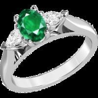A classic emerald & diamond three stone ring in 18ct white gold