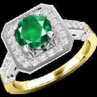 A beautiful emerald & diamond cluster style ring in 18ct yellow & white gold