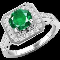 A beautiful emerald & diamond cluster style ring in 18ct white gold