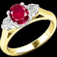 A timeless 3 stone ruby & diamond in 18ct yellow & white gold