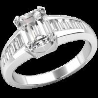 A stunning Emerald cut diamond ring with shoulder stones in 18ct white gold