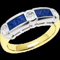 A striking Princess & Round Brilliant Cut sapphire & diamond ring in 18ct yellow & white gold