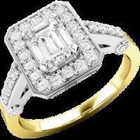 a beautiful emerald cut cluster style diamond ring in 18ct yellow whit ...