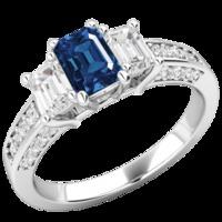 A stunning Emerald Cut sapphire & diamond ring in 18ct white gold