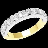 A classic bar set ladies diamond wedding ring in 18ct yellow & white gold