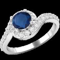 a stylish round brilliant cut sapphire diamond ring in 18ct white gold