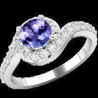 a stylish round brilliant cut tanzanite diamond ring in 18ct white gol ...