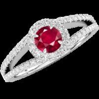 A stunning Round Cut Ruby and diamond ring with shoulder stones in 18ct white gold