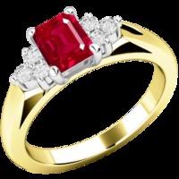 a beautiful ruby diamond ring with shoulder stones in 18ct yellow whit ...