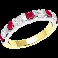 A stylish Round Brilliant Cut ruby & diamond eternity ring in 18ct yellow & white gold