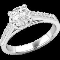 A dazzling Round Brilliant Cut diamond ring with shoulder stones in platinum