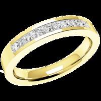 A stylish Princess Cut diamond set wedding ring in 18ct yellow gold