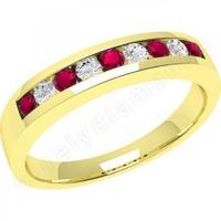 a timeless round brilliant cut ruby diamond eternity ring in 9ct yello ...