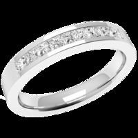 A stylish Princess Cut diamond set wedding ring in 18ct white gold