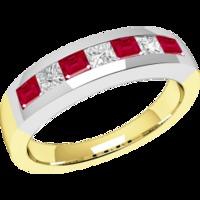 A stunning Princess Cut ruby & diamond eternity ring in 18ct yellow & white gold