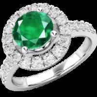 a stylish emerald diamond cluster style ring in 18ct white gold