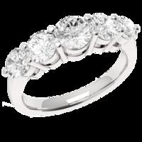 A magnificent Round Brilliant Cut five stone diamond ring in 18ct white gold