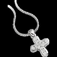A stylish Round Brilliant Cut diamond cross necklace in 18ct white gold