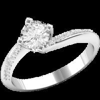 a stylish round brilliant cut twist engagement ring in 18ct white gold