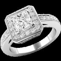 A stunning Princess Cut diamond ring with shoulder stones in platinum