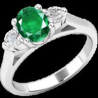 A timeless 3 stone emerald & diamond ring in 18ct white gold