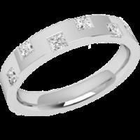 A classic Princess Cut diamond set ladies wedding ring in 18ct white gold
