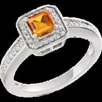 A beautiful Golden Citrine & Diamond cluster style ring in 18ct white gold