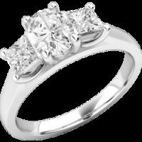 A stunning Oval & Princess Cut three stone diamond ring in 18ct white gold