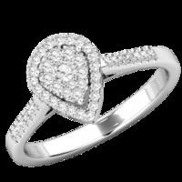 A stunning Round Brilliant Cut pear shaped halo diamond ring in 18ct white gold