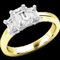 a beautiful emerald cut three stone diamond ring in 18ct yellow white  ...