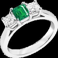 A classic three stone gemstone & diamond ring in 18ct white gold