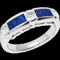 A striking Princess & Round Brilliant Cut sapphire & diamond ring in 18ct white gold