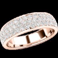 A stunning Round Brilliant Cut triple row diamond set ladies wedding/eternity ring in 18ct rose gold
