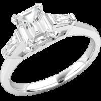 A beautiful Emerald Cut diamond ring with shoulder stones in platinum