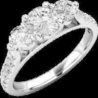 A classic Round Brilliant Cut three stone diamond ring with shoulder stones in 18ct white gold