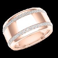 A unique Round Brilliant Cut diamond set ladies wedding/dress ring in 18ct rose gold