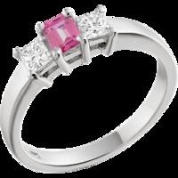 A stylish Pink Sapphire & Diamond three stone diamond ring in 18ct white gold