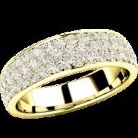 A stunning Round Brilliant Cut triple row diamond set ladies wedding/eternity ring in 18ct yellow gold